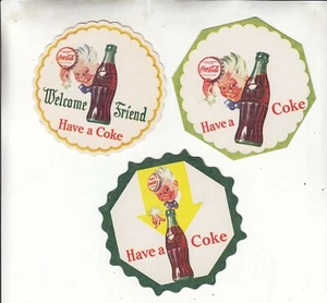 SPRITE BOY COASTERS SET OF THREE 1950s NEW OLD STOCK - Picture 1 of 1