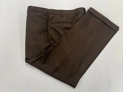 SUPER 100 Incotex Men's Brown Solid Wool Dress Pants 36X27 $495 - Image 1 of 4
