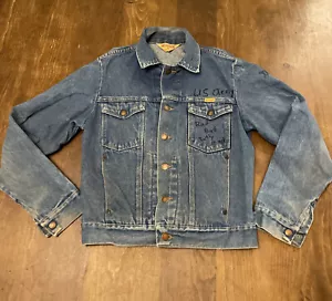 VINTAGE RUSTLER Denim Jacket Adult Small Blue USA Made Jean Distressed Boho - Picture 1 of 18