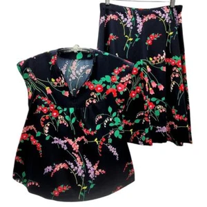 Vintage Marineblau Blumen Baby Puppe Kurzarm Midi A-Linie 2 Stück Rock Set - Bild 1 von 14