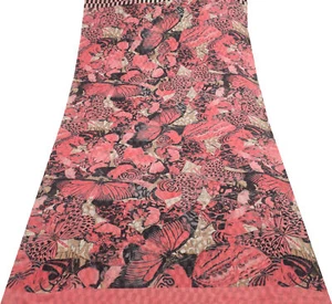 Sushila Vintage Branded Saree 100% Pure Georgette Silk Butterfly Printed Fabric - Picture 1 of 10