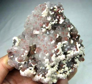 95mm Calcopirite e Dolomite su Quarzo Rosso (con Inclusione Ematite) CM164804 - Foto 1 di 2
