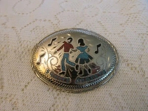Beautiful Vintage Square Dancers Belt Buckle with Inlayed Turquoise and Coral - Picture 1 of 3
