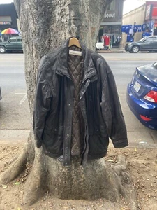Perry Ellis Jacket Adult XL lined Quilted Brown Leather Bomber RARE VTG - Picture 1 of 3