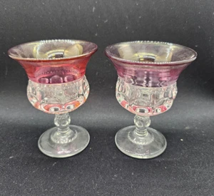 Kings Crown Thumbprint Cranberry Cordial Cocktail Juice Glass Flashed X2 - Picture 1 of 7