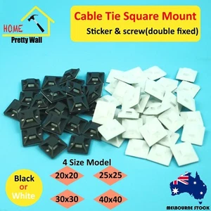100 Pcs Self Adhesive Cable Wire Zip Tie Mounts Base Clamps Clip BL Square WHITE - Picture 1 of 15