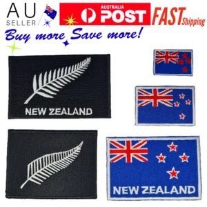 New Zealand Silver Fern Flag Iron on Patch NZ Emblem Nation Word Text Letter - Picture 1 of 8
