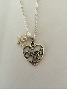 ❤️ SÜSSE SECHZEHN HERZ CHARM HALSKETTE 16. Geburtstag 18" versilbert Kette Geschenk - Bild 1 von 1
