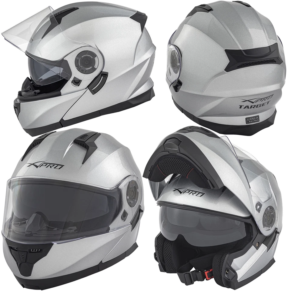 Casco Modular Homologado Moto Touring Sport Pantalla Parasol Plata - Imagen 1 de 4