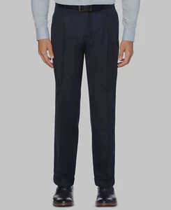 $75 Brian Brothers Men's Blue Double Pleated Solid Trousers Dress Pants 32W 35L - Picture 1 of 2