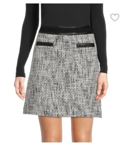 KARL LAGERFELD PARIS Tweed Mini Skirt Sz 12 Black/White Womens Contrast-Trim New - Picture 1 of 12