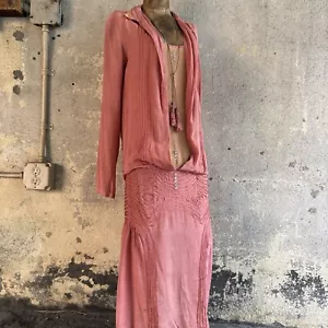 Antique 1920s Pink Silk Dress Soutache Embroidery Tassels Long Sleeve Vintage - Picture 1 of 23