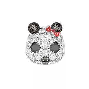Crystal Cute Panda Bear Bow Pet Pave Charm Genuine Sterling Silver 925 Bead - Picture 1 of 1