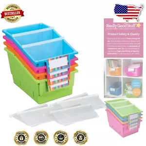 Vibrant Neon Plastic Library Bins with Dividers - Perfect for Book Organization - Picture 1 of 12