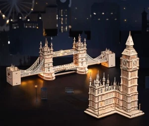 3D Wooden Puzzle Game- Tower Bridge , Big Ben Building Model Toys - Picture 1 of 3