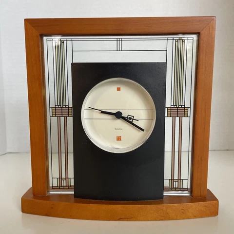 Bulova B7756 Willits Frank Lloyd Wright Table Clock Light Cherry Finish Cover
