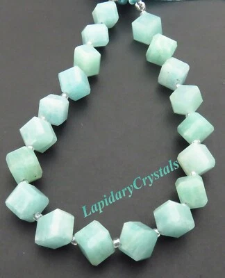 100% Naturale Mare Verde Amazonite Cubo Sfaccettato Gemme Perline Fai 7.5x8mm - Immagine 1 di 4