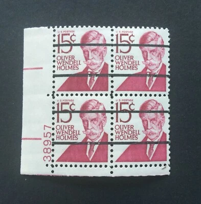 mystamps US 1288a, 15 cent Holmes, pre-cancel Plate block, MNH OG 1968 - Image 1 of 2