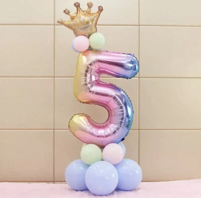 Globo corona arco iris de 30" para niñas fiesta de cumpleaños fiesta de cumpleaños número princesa arco iris conjunto de 14 piezas Reino Unido Foto 1 de 4