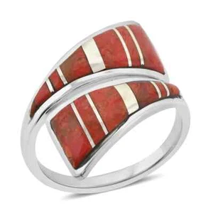 Ring Santa Fe Stil Pflaume Koralle Bypass in Sterlingsilber Gr.8 - Bild 1 von 1