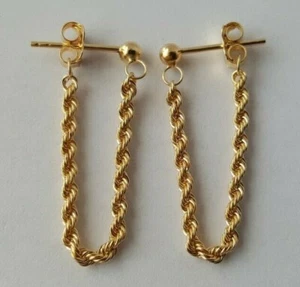 9ct Gelbgold Seil Twist Chain Drop Ohrringe 0,95 g NEU Weihnachtsgeschenk Frau Geschenk - Bild 1 von 9