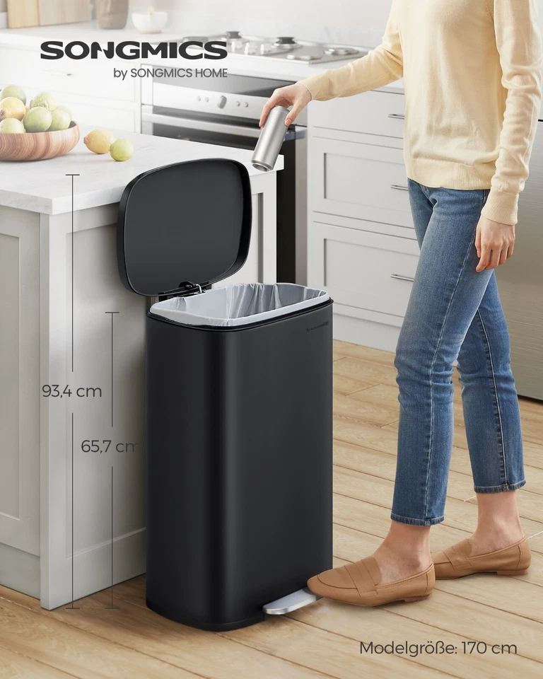 Mülleimer Küche, 50 Liter, Abfalleimer, Treteimer, mit Deckel, Softclose, Stahl - Bild 1 von 1