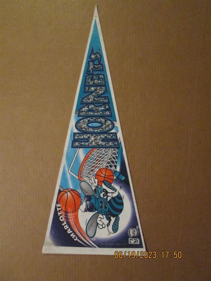 NBA Charlotte Hornets Vintage Circa 1994 Team Logo Basketball Pennant  - Image 1 of 1