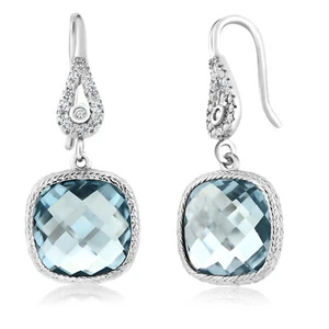 11.00 Cttw Simulated Aquamarine Dangle Earrings For Women | 925 Sterling Silver - Picture 1 of 6