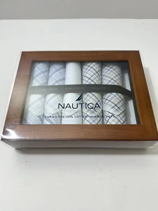 Nautica Handkerchiefs New In Box Set Of 5 Wooden Display Box - Picture 1 of 5