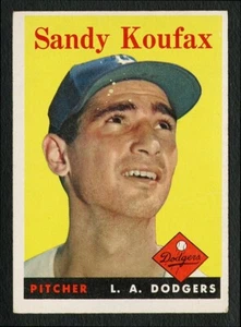 1958 TOPPS #187 SANDY KOUFAX RARE LIGHT FACTORY FOREHEAD SPOTS HORIZONTAL CREASE - Picture 1 of 2