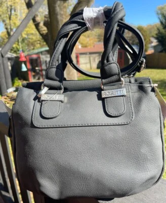 Bolso de hombro Rosetti para mujer de cuero granulado negro con cremallera superior doble asa Foto 1 de 4