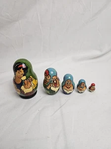 5er Set Schneewittchen & die sieben Zwerge Holz Nistpuppen handbemalt Russland - Bild 1 von 4