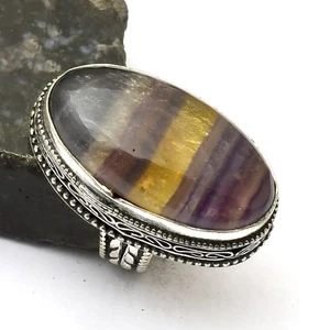 Fluorite Gemstone Ethnic Handmade Antique Design Ring Jewelry US Size-7 AR 34062 - Picture 1 of 1