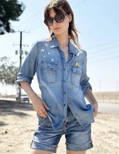 Camicia donna Billy T taglia media denim con bottoni Ciao sole ricamata - Foto 1 di 8