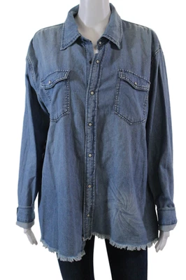 One by One Teaspoon Womens Cotton Raw Hem Detail Denim Blouse Blue Size S - Image 1 of 4
