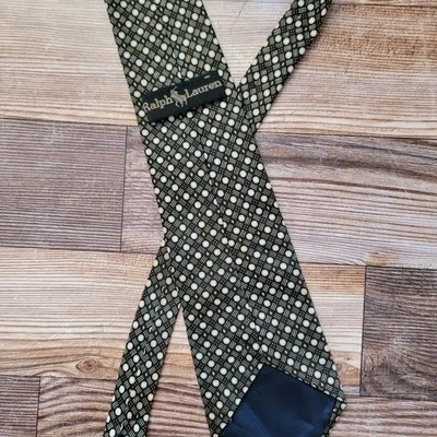 Corbata geométrica vintage Ralph Lauren circular para hombre 59" L x 3,75" con etiqueta negra seda Foto 1 de 4