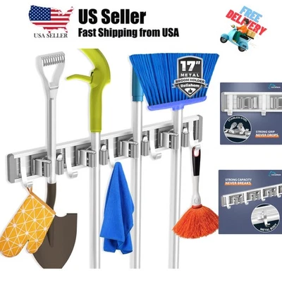 Вешалка для швабры и метлы держатель для гаража стойка для хранения кухонный садовый инструмент... - Изображение 1 из 4