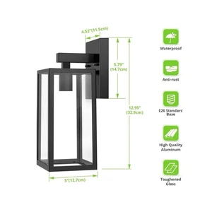 Wandleuchte MKOD45-BK schwarz wasserdicht Wandlaterne mit Saatglas - modern  - Bild 1 von 5