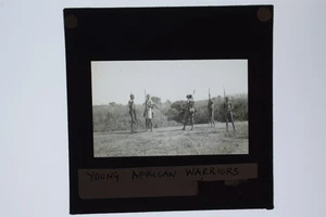 African Men With Spears In Rural Africa c1920s Glass Lantern Slide - Picture 1 of 1