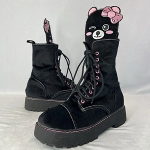 Sugar Thrillz Dollskill Best Furrends Women 10M Teddy Bear Platform Combat Boots - Picture 1 of 12