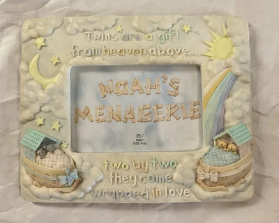 Russ Berrie & Co. Ceramic Baby Frame 4”x 6” Noah’s Menagerie Design For Twins - Image 1 of 4
