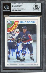 Tarjeta de reimpresión de novato firmada por Mike Bossy 1992-93 O-Pee-Chee OPC BAS losa automática - Imagen 1 de 2