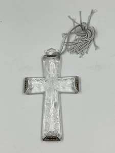 Croce in vetro ornamento made in Repubblica Ceca cristallo trasparente look disegno inciso - Foto 1 di 4
