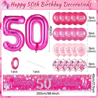 Pink 50th Birthday Decorations for Women Hot Pink Happy 50th Birthday Banner ... - Image 1 of 4