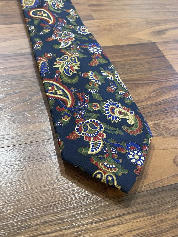 Corbata de lino Lands End vintage para hombre 100 % seda hecha en EE. UU. - azul marino cachemir Foto 1 de 4