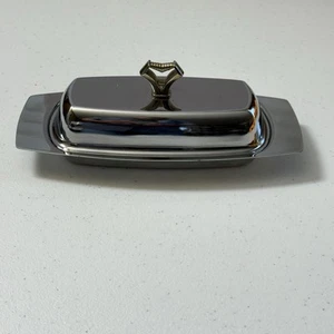 Vassoio porta burro vintage Kromex MCM argento cromato con coperchio - Foto 1 di 7