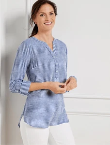TALBOT,S LINEN BAND COLLAR POPOVER - SWEET STRIPE SZ L - Picture 1 of 10