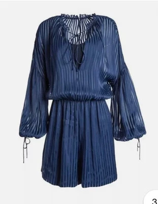 Traje de Juego Alice + Olivia Callan Azul 100% Seda Blusa Manga Mameluco Talla 0 Foto 1 de 4