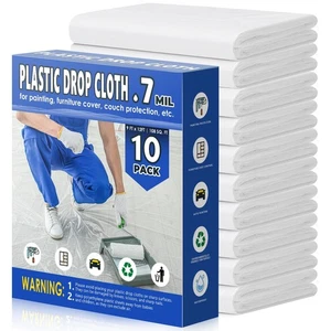 0.7 Mil Plastic Drop Cloths for Painting, 9x12 Ft Extra Large Painting Suppli... - Picture 1 of 7