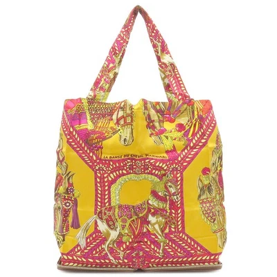 Bolso de Mano HERMES Sedoso Pop Seda Cuero Amarillo x Rosa x Multicolor PlataM Foto 1 de 4